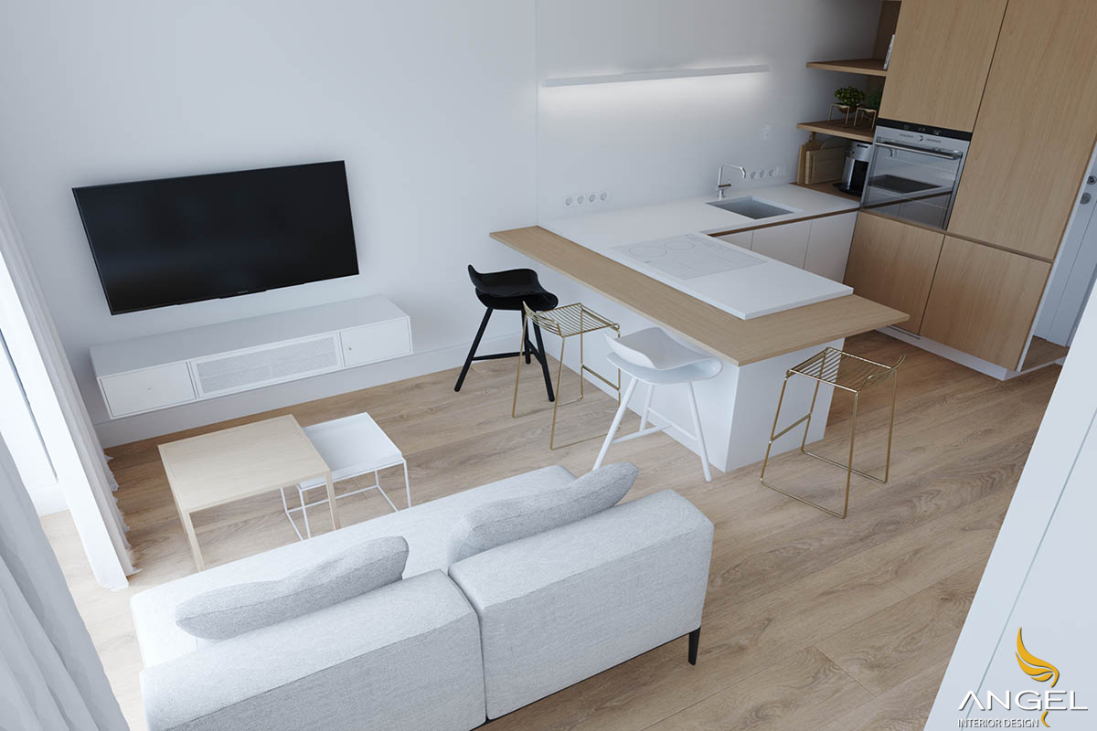 Interior design for rent with simple white apartment