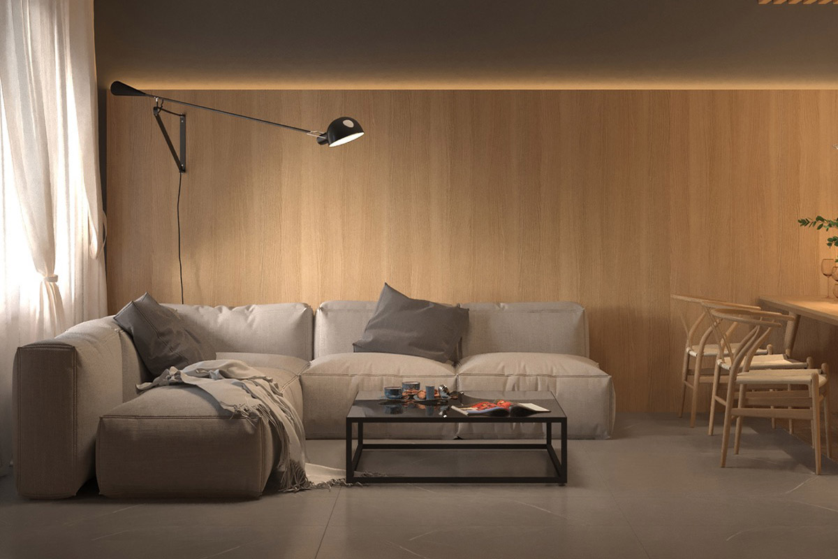 Thiết kế nội thất không gian màu ấm cùng ánh sáng tinh tế trong nội thất gỗ